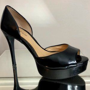 Gianni Bini Black Peep-Toe Patent Leather Heels - Size 7